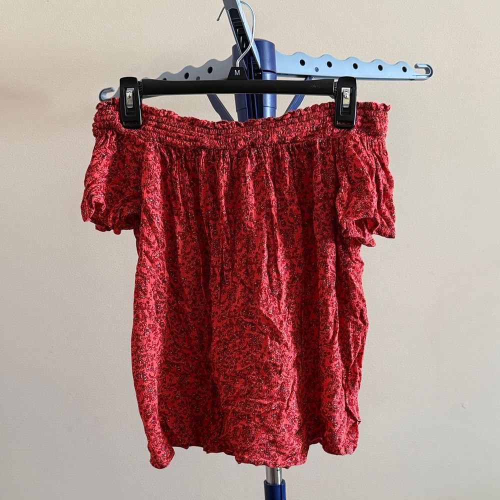 Orange Red Floral Off-Shoulder Top